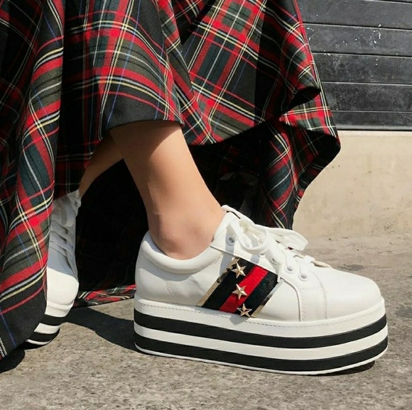 Size 9 Left | White Platform Stripe Trainers - Picture 3 of 7